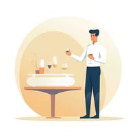 serve waiter flat vector clipart illustration website style profession job isolated collection photo