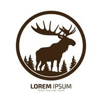 Minimal and abstract logo of moose vector elk icon fur silhouette isolated template design in circle with trees