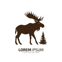 Minimal and abstract logo of moose vector elk icon fur silhouette isolated template design with pine tree