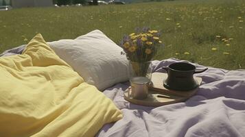 bed in the field relaxation pillow coverlet flowers place dream soft cover photo bedroom air zen