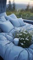 bed in the field relaxation pillow coverlet flowers place dream soft cover photo bedroom air zen