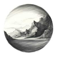 mountains chalk pencil landscape sketch doodle realistic simple poster round wall hand drawn photo