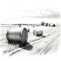 chalk pencil landscape sketch doodle realistic simple poster round wall art hand drawn photo