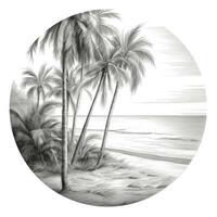 chalk pencil landscape sketch doodle realistic simple poster round wall art hand drawn photo