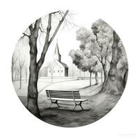 chalk pencil landscape sketch doodle realistic simple poster round wall art hand drawn photo