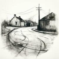 country side chalk pencil landscape sketch doodle realistic simple poster round art hand drawn photo