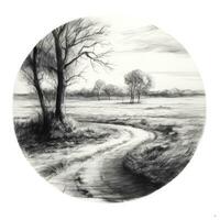 chalk pencil landscape sketch doodle realistic simple poster round wall art hand drawn photo