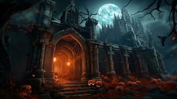 Halloween wallpaper castle spooky mystery scary illustration artwork night moon pumpkin photo