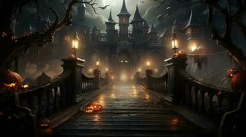 Halloween wallpaper castle spooky mystery scary illustration artwork night moon pumpkin photo