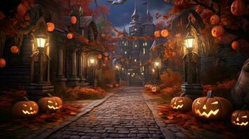 Halloween wallpaper castle spooky mystery scary illustration artwork night moon pumpkin photo