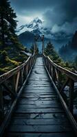 bridge mountains fog moody peaceful landscape freedom scene beautiful nature wallpaper photo