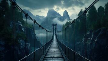 bridge mountains fog moody peaceful landscape freedom scene beautiful nature wallpaper photo