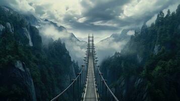 bridge mountains fog moody peaceful landscape freedom scene beautiful nature wallpaper photo