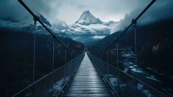 puente montañas niebla temperamental pacífico paisaje libertad escena hermosa naturaleza fondo de pantalla foto