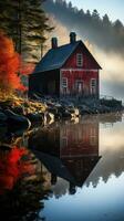 fall farmhouse lake sunset peaceful landscape freedom scene beautiful nature wallpaper photo