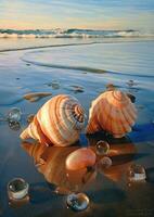 wave sunrise shells sand paradise peaceful landscape freedom scene beautiful wallpaper photo