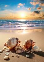 wave sunrise shells sand paradise peaceful landscape freedom scene beautiful wallpaper photo