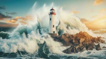 lighthouse storm waves splash peaceful landscape freedom scene beautiful nature wallpaper photo