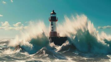 lighthouse storm waves splash peaceful landscape freedom scene beautiful nature wallpaper photo