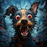 loco ladrido perro furioso enojado retrato expresivo ilustración obra de arte petróleo pintado bosquejo tatuaje foto