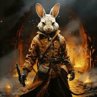 crazy rabbit hare gun mad portrait expressive illustration artwork oil painted sketch tattoo photo