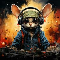 mouse DJ furious mad portrait expressive illustration artwork oil painted sketch tattoo photo