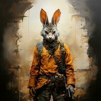 crazy rabbit hare gun mad portrait expressive illustration artwork oil painted sketch tattoo photo