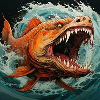 crazy fish angry furious mad portrait expressive illustration artwork oil painted sketch tattoo photo