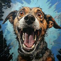 crazy barking dog furious mad portrait expressive illustration artwork oil painted sketch tattoo photo