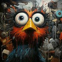enojado pájaro furioso enojado retrato expresivo ilustración obra de arte petróleo pintado retrato bosquejo tatuaje foto