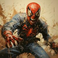 crazy spider man furious mad portrait expressive illustration artwork oil painted sketch tattoo photo