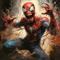 crazy spider man furious mad portrait expressive illustration artwork oil painted sketch tattoo photo