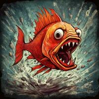 crazy fish angry furious mad portrait expressive illustration artwork oil painted sketch tattoo photo