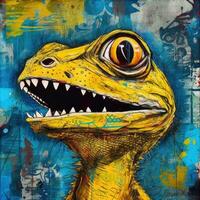 crazy lizard furious mad portrait expressive illustration artwork oil painted sketch tattoo photo