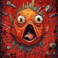 crazy fish angry furious mad portrait expressive illustration artwork oil painted sketch tattoo photo