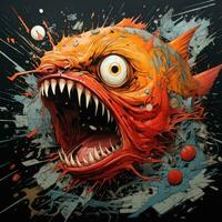 crazy fish angry furious mad portrait expressive illustration artwork oil painted sketch tattoo photo