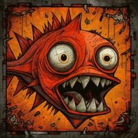 crazy fish angry furious mad portrait expressive illustration artwork oil painted sketch tattoo photo