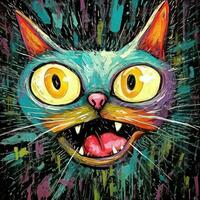 loco gato gatito furioso enojado retrato expresivo ilustración obra de arte petróleo pintado bosquejo tatuaje foto