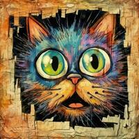 loco gato gatito furioso enojado retrato expresivo ilustración obra de arte petróleo pintado bosquejo tatuaje foto