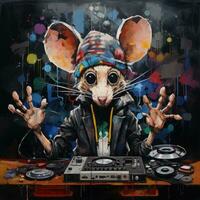 crazy mouse DJ furious mad portrait expressive illustration artwork oil painted sketch tattoo photo