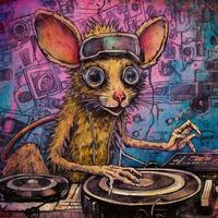 crazy mouse DJ furious mad portrait expressive illustration artwork oil painted sketch tattoo photo