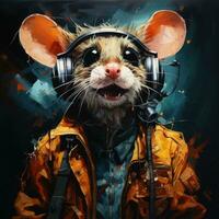 crazy mouse DJ furious mad portrait expressive illustration artwork oil painted sketch tattoo photo