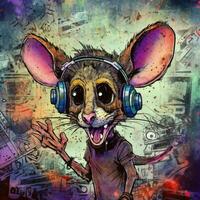 crazy mouse DJ furious mad portrait expressive illustration artwork oil painted sketch tattoo photo