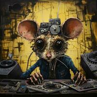 crazy mouse DJ furious mad portrait expressive illustration artwork oil painted sketch tattoo photo