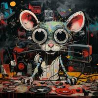 crazy mouse DJ furious mad portrait expressive illustration artwork oil painted sketch tattoo photo