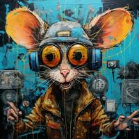 crazy mouse DJ furious mad portrait expressive illustration artwork oil painted sketch tattoo photo