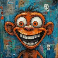 crazy monkey ape furious mad portrait expressive illustration artwork oil painted sketch tattoo photo