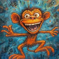 crazy monkey ape furious mad portrait expressive illustration artwork oil painted sketch tattoo photo