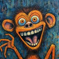 crazy monkey ape furious mad portrait expressive illustration artwork oil painted sketch tattoo photo