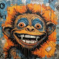 crazy monkey ape furious mad portrait expressive illustration artwork oil painted sketch tattoo photo